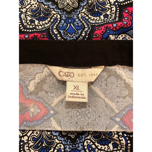 Cato Plus Top Blouse Size XL Blue Magenta Pattern Scarf Hem Stretchy Round Neck - Picture 8 of 12